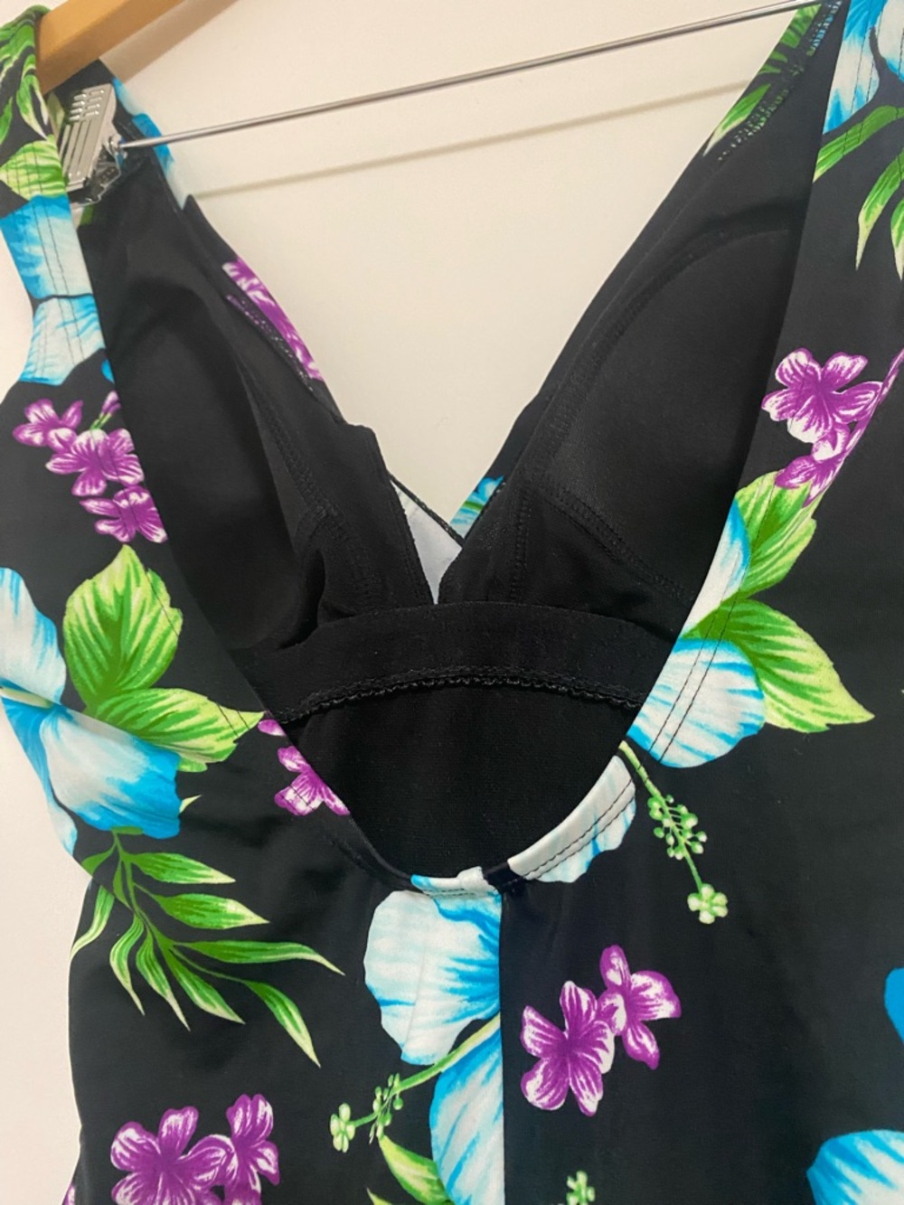 Jantzen Black One-Piece Swimsuit with Blue & Purple Floral Print - Picture 4 of 5